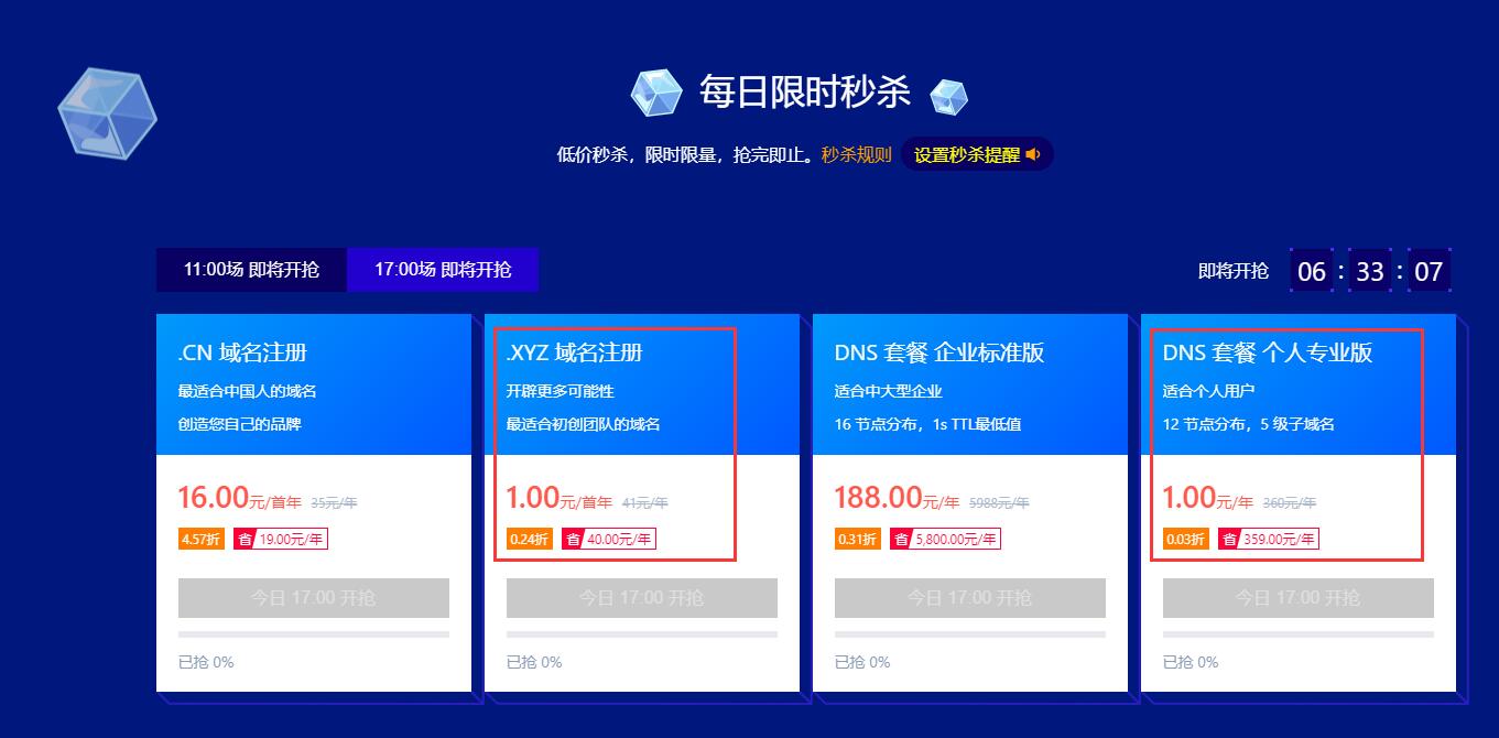 DNSPod限时抢购：1元秒杀域名与专业DNS解析套餐-壹元库
